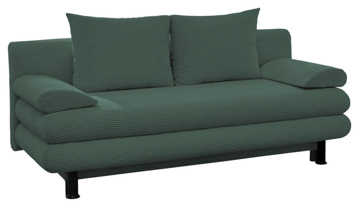 SCHLAFSOFA Cord Grün  inkl. Rückenkissen, Armlehnenkissen, Bettkasten, Schlaffunktion, Rücken echt, Liegefläche im Originalstoff  - Schwarz/Grün, KONVENTIONELL, Kunststoff/Textil (196/77/92cm) - Carryhome