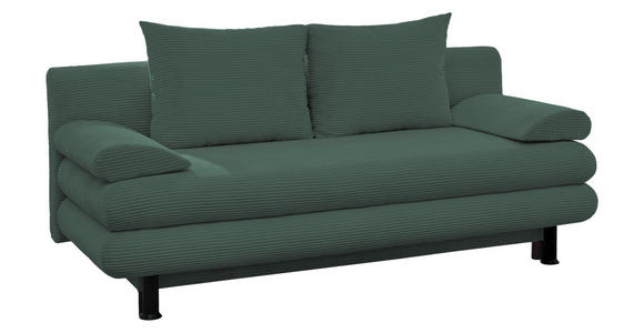 SCHLAFSOFA Cord Grün  inkl. Rückenkissen, Armlehnenkissen, Bettkasten, Schlaffunktion, Rücken echt, Liegefläche im Originalstoff  - Schwarz/Grün, KONVENTIONELL, Kunststoff/Textil (196/77/92cm) - Carryhome