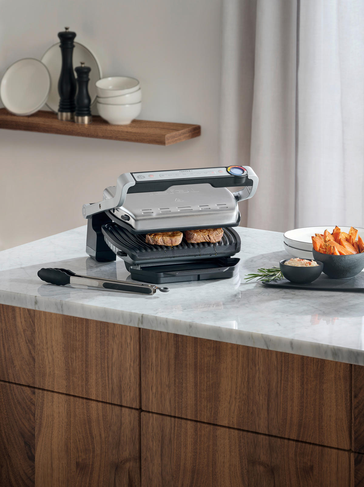 KONTAKTGRILL Optigrill+ GC712D  - Chromfarben/Schwarz, Basics (39.9/22.9/36.9cm) - Tefal