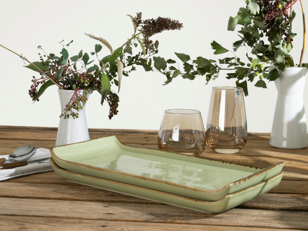 SERVIERPLATTEN-SET 2-teilig 16,5/33 cm  - Grün, Trend, Keramik (16,5/33cm) - Creatable