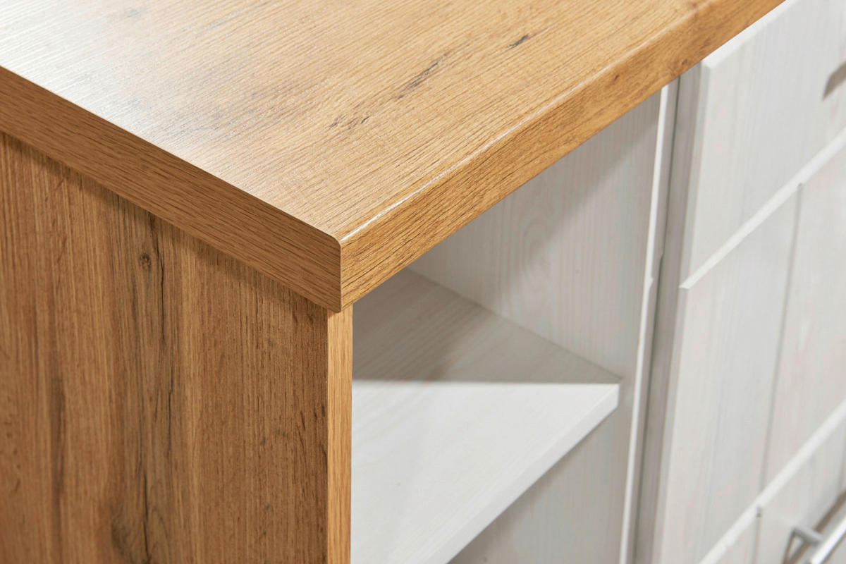 KÜCHENBLOCK 280-124 cm   in Weiß, Lärchefarben  - Wildeiche/Edelstahlfarben, LIFESTYLE, Holzwerkstoff/Metall (280-124cm) - Respekta