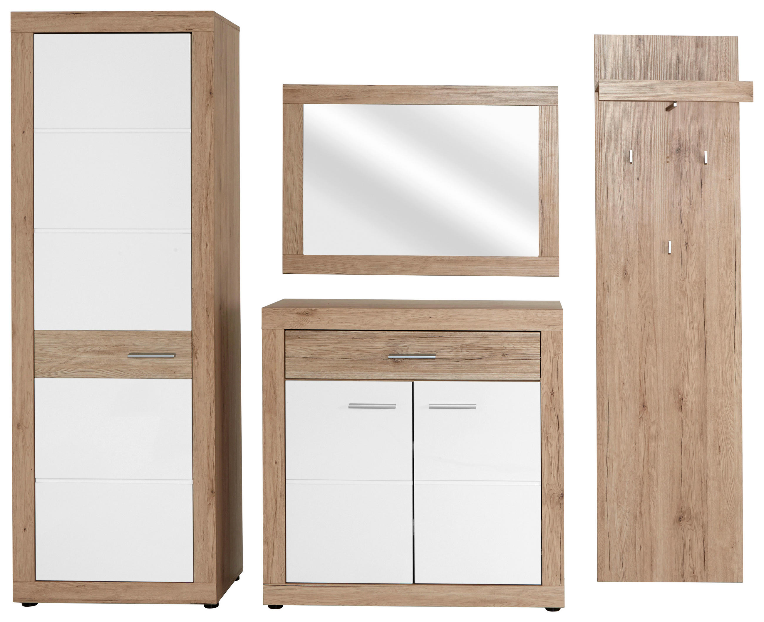 Garderoben-set Malta San Remo/weiß 4--Teilig. Mit Spiegel