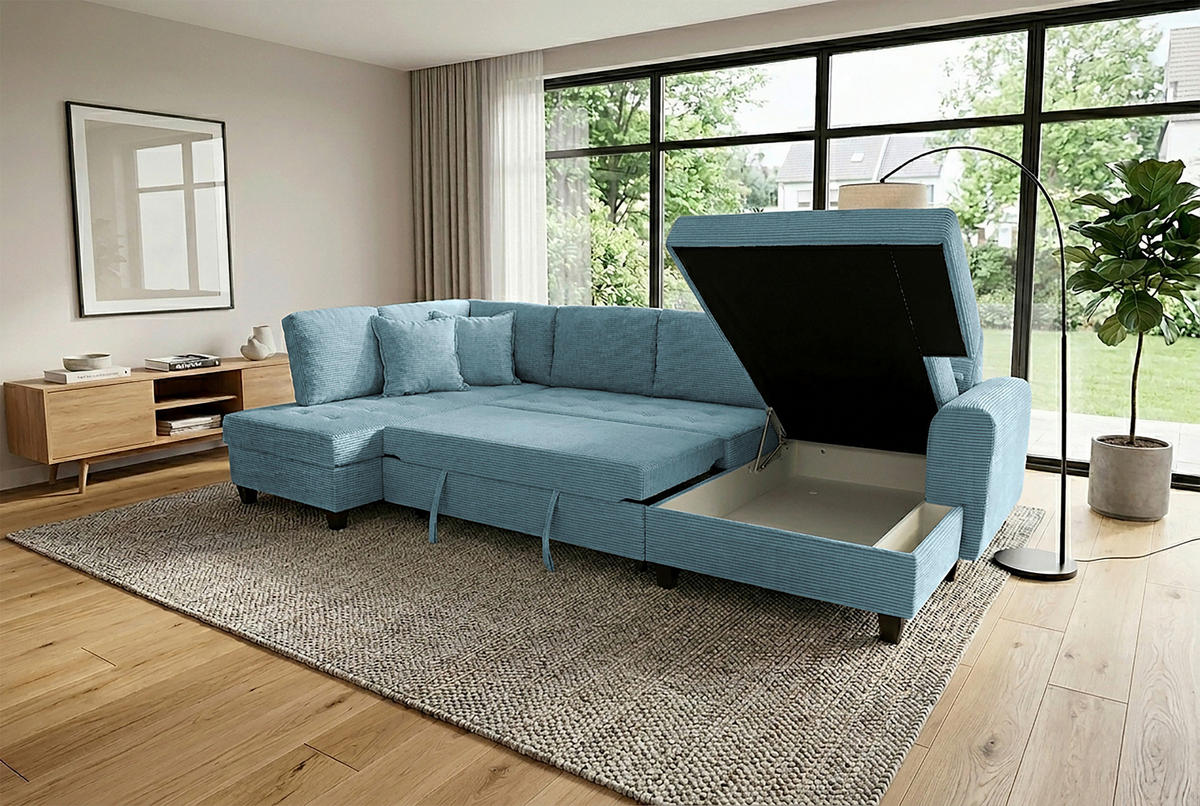 WOHNLANDSCHAFT MORITZ Hellblau Cord  - Hellblau, Trend, Textil (178/324/155cm) - P & B