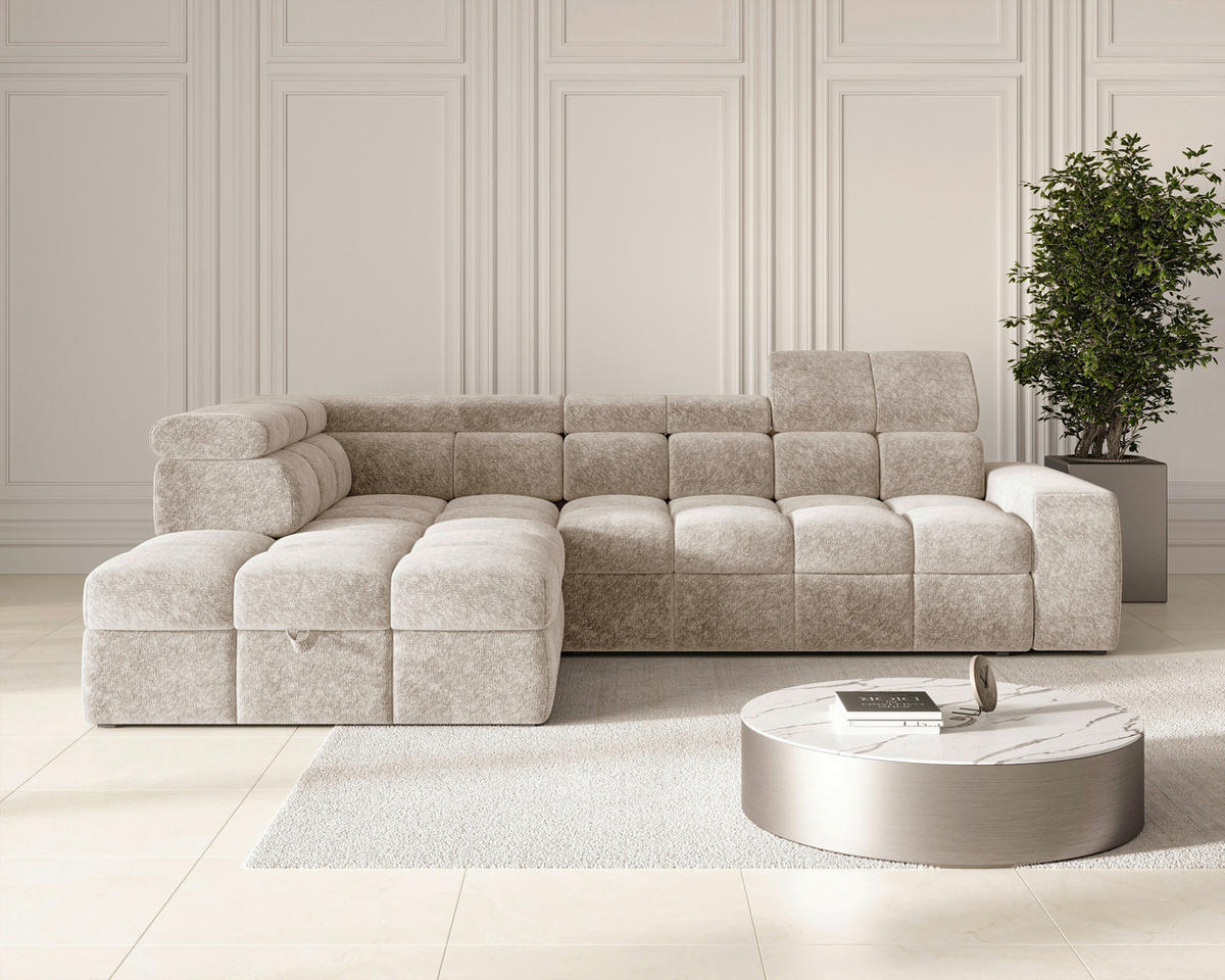ECKSOFA  in Chenille Creme  - Creme/Schwarz, MODERN, Kunststoff/Textil (204/292cm) - Milino