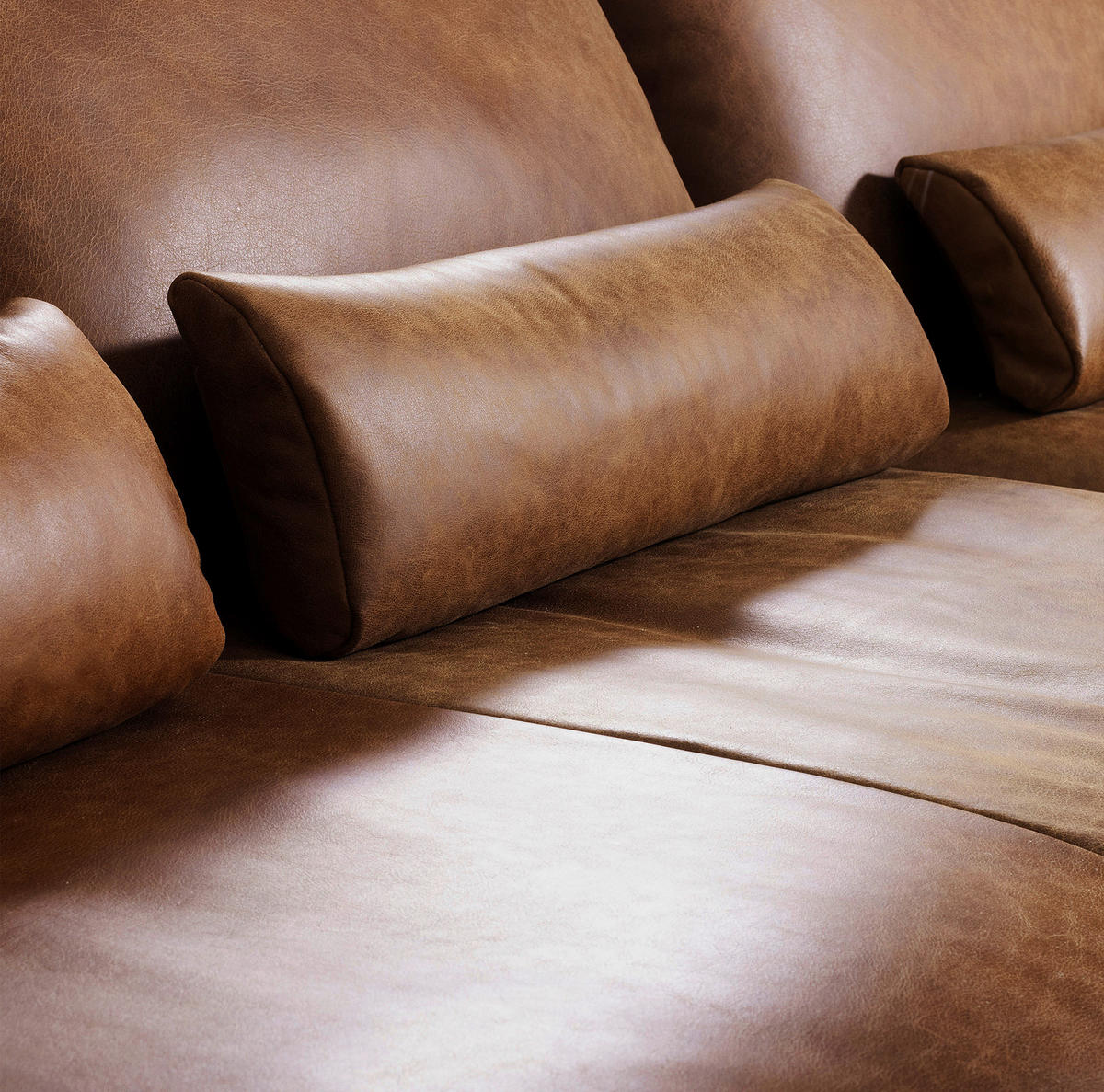 ECKSOFA in Echtleder Cognac  - Cognac/Schwarz, Design, Leder/Metall (313/172cm) - Livetastic