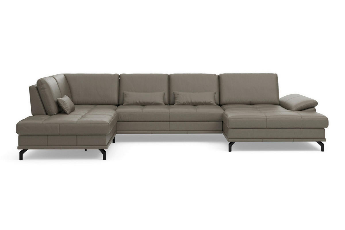SEDACÍ SOUPRAVA, kůže, šedá - šedá/černá, Basics, kov/textil (223/363/176cm) - Sit & More