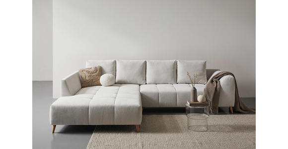 ECKSOFA in Flachgewebe Grauweiß  202/306 cm  - Buchefarben/Grauweiß, KONVENTIONELL, Holz/Textil (202/306cm) - Carryhome