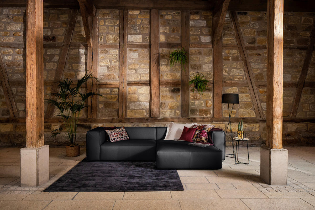 ECKSOFA in Echtleder Schwarz  300/164 cm  - Schwarz, MODERN, Leder/Kunststoff (300/164cm) - W.Schillig