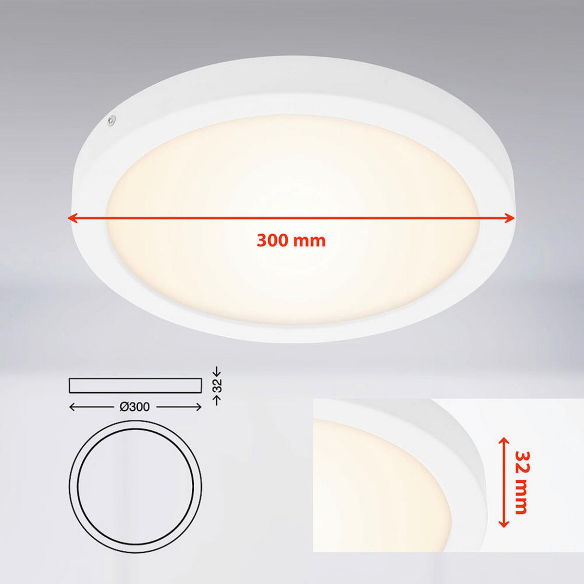 AUFBAULEUCHTE 30/3,2 cm   - Weiß, Design, Kunststoff/Metall (30/3,2cm) - Globo