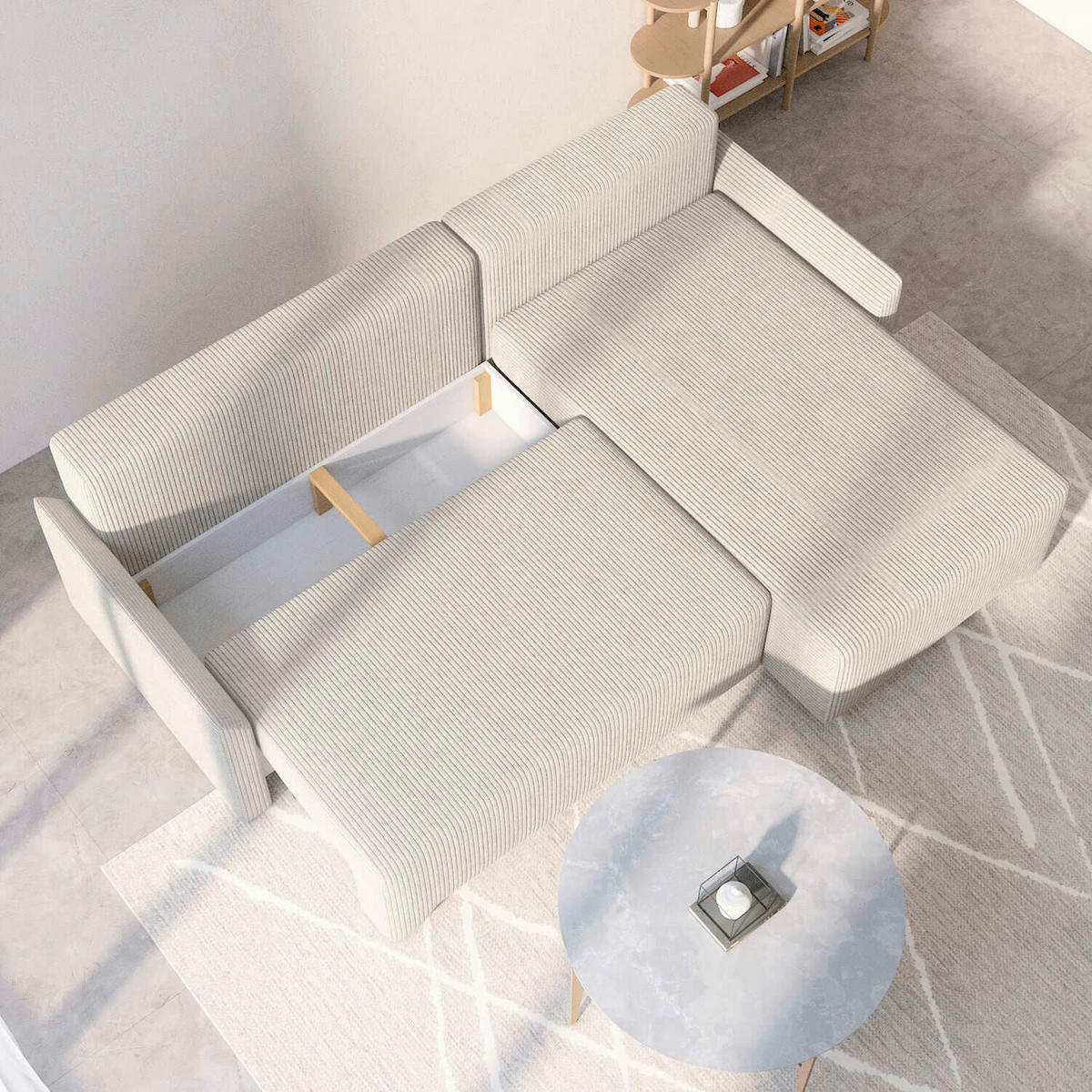 ECKSOFA LOCO in Cord Beige  - Beige/Schwarz, Design, Kunststoff/Textil (174/245cm) - MID.YOU
