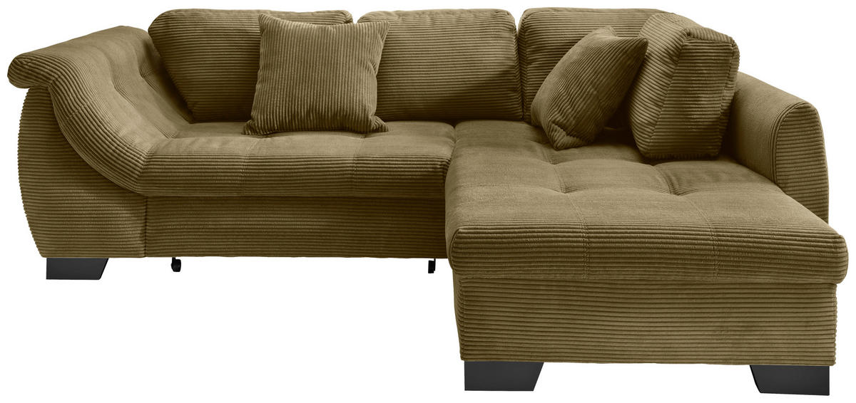 Wohnlandschaft in Cord Olivgrün  - Schwarz/Olivgrün, Design, Holz/Textil (250/190cm) - MID.YOU
