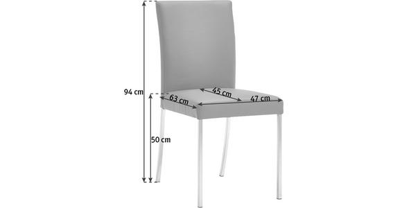 STUHL Echtleder Grau, Edelstahlfarben  - Edelstahlfarben/Grau, Design, Leder/Metall (47/94/63cm) - Moderano