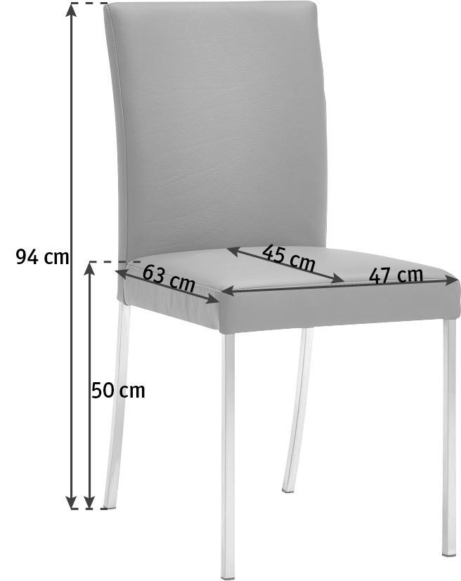 STUHL Echtleder Grau, Edelstahlfarben  - Edelstahlfarben/Grau, Design, Leder/Metall (47/94/63cm) - Moderano