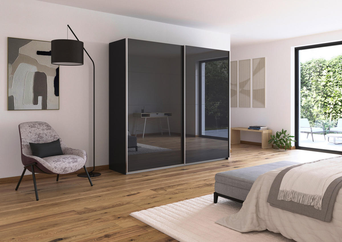 SCHWEBETÜRENSCHRANK  in Grau  - Alufarben/Grau, KONVENTIONELL, Glas/Holzwerkstoff (225/210/62cm) - Xora