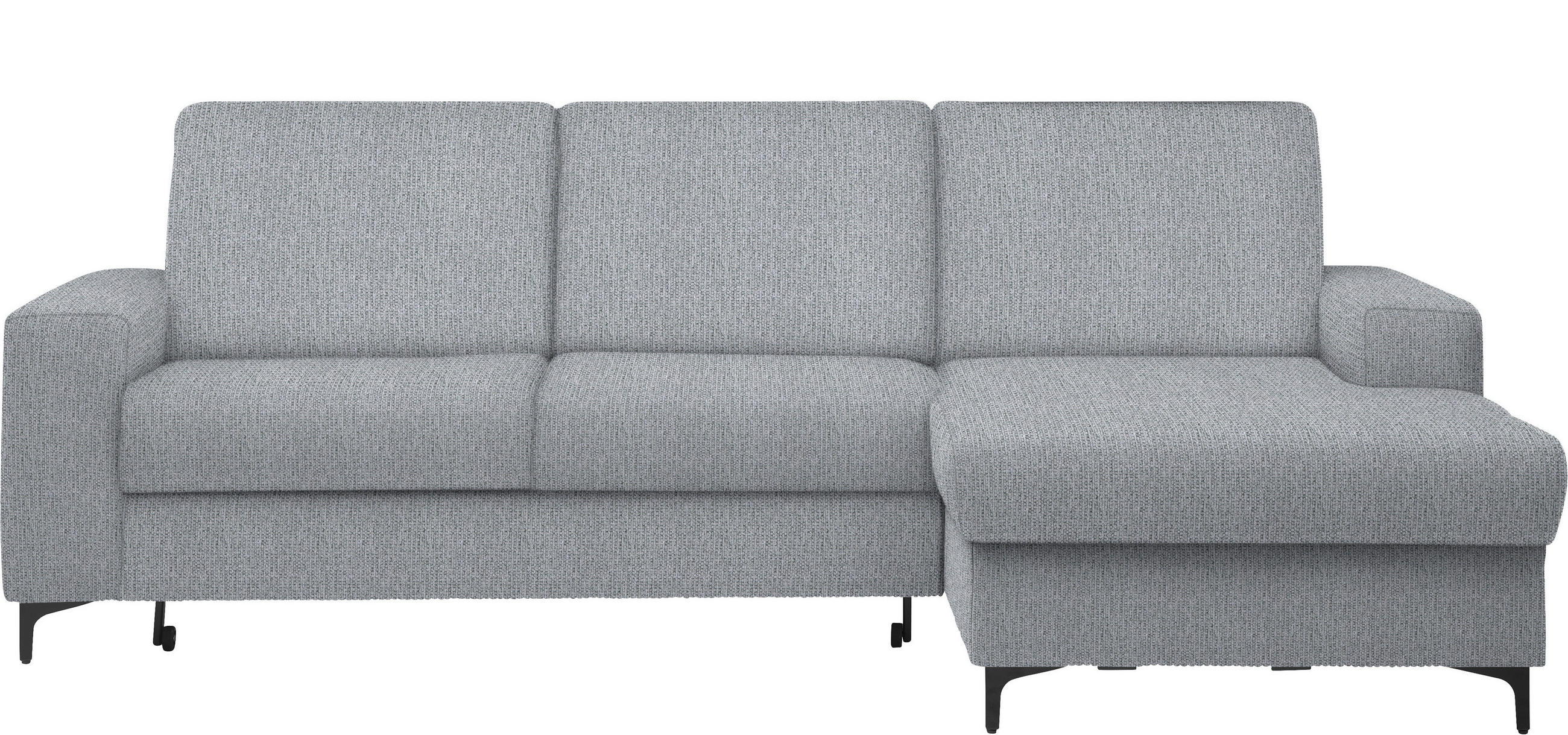 ECKSOFA Hellgrau Webstoff Bettkasten, Schlaffunktion, Rücken echt  - Hellgrau/Schwarz, KONVENTIONELL, Textil/Metall (247/167cm) - Stylife