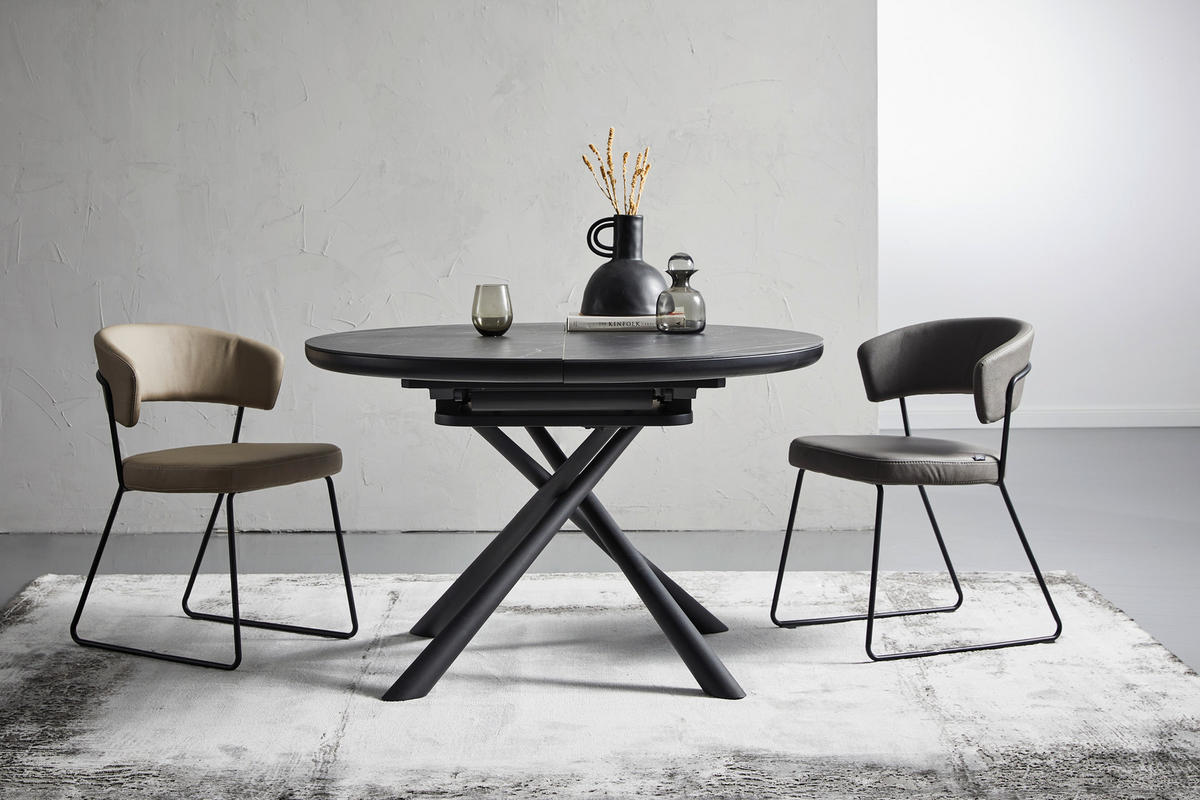 Masă din metal, ceramică, material pe bază de lemn, 120-160/120/76 cm,   - negru, Design, ceramică/metal (120-160/120/76cm) - Novel