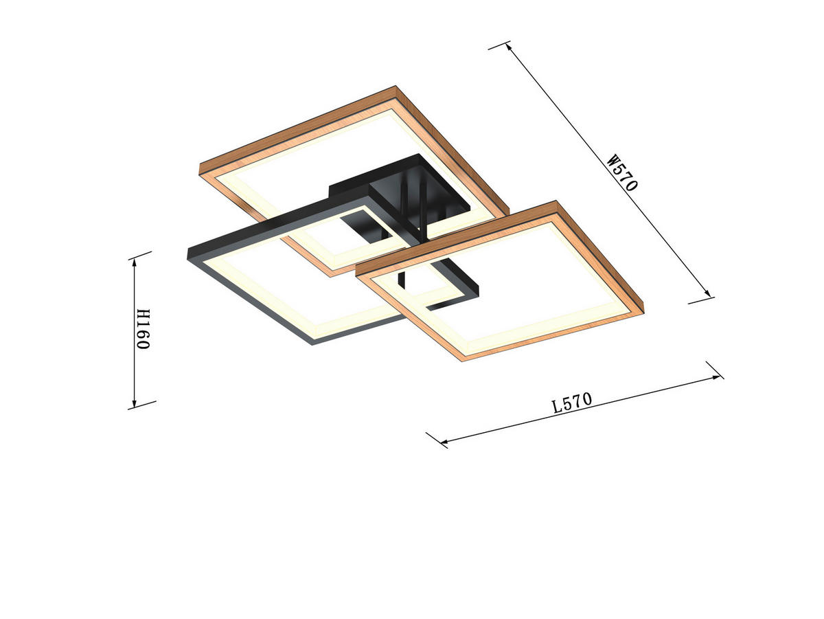 LED-DECKENLEUCHTE 57/57/16 cm   - Buchefarben/Schwarz, Natur, Holz/Metall (57/57/16cm)