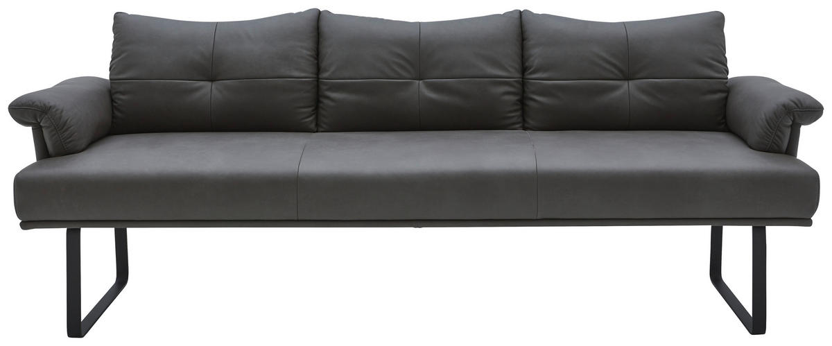 SITZBANK 239/86/69 cm  in Anthrazit, Schwarz  - Anthrazit/Schwarz, Design, Leder/Holz (239/86/69cm) - Dieter Knoll