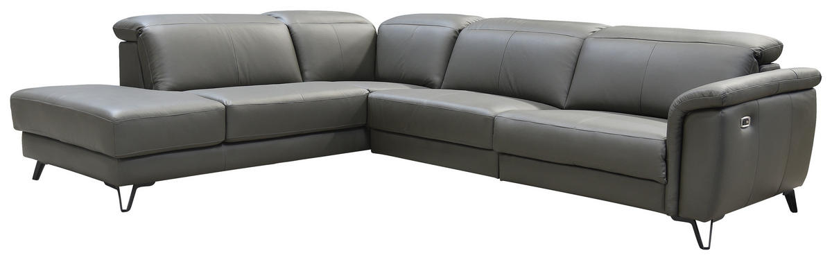 ECKSOFA in Echtleder Dunkelgrau  - Dunkelgrau/Schwarz, Modern, Leder/Holz (240/303cm) - Livetastic