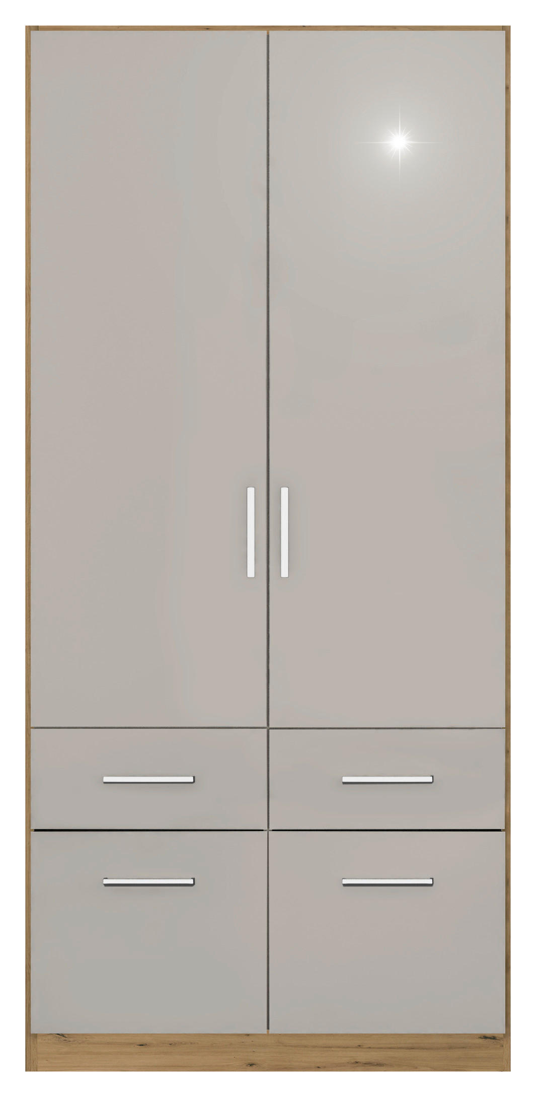 DREHTÜRENSCHRANK  in Eiche Artisan, Hellgrau  - Chromfarben/Hellgrau, MODERN, Holzwerkstoff/Kunststoff (91/210/54cm) - Rauch Möbel
