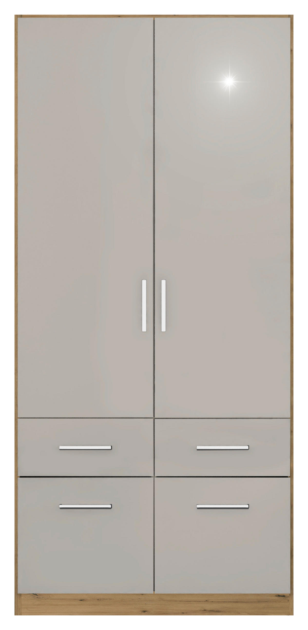 DREHTÜRENSCHRANK  in Hellgrau, Eiche Artisan  - Chromfarben/Hellgrau, MODERN, Holzwerkstoff/Kunststoff (91/210/54cm) - Rauch Möbel