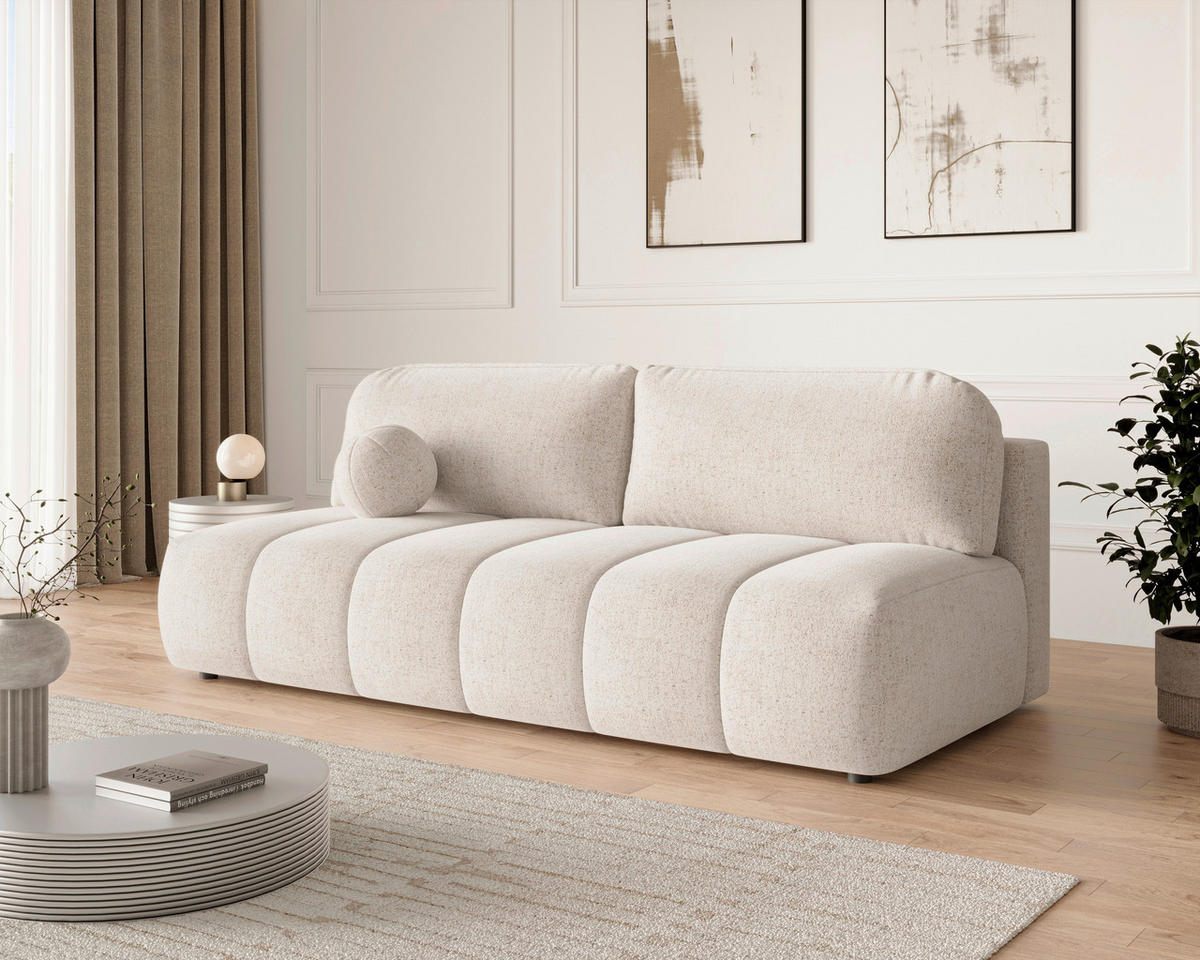 SCHLAFSOFA Chenille Creme  inkl. Zierkissen, Rückenkissen, Bettkasten, Schlaffunktion, Rücken echt, Liegefläche im Originalstoff  - Creme/Schwarz, MODERN, Kunststoff/Textil (210/88/104cm) - Milino