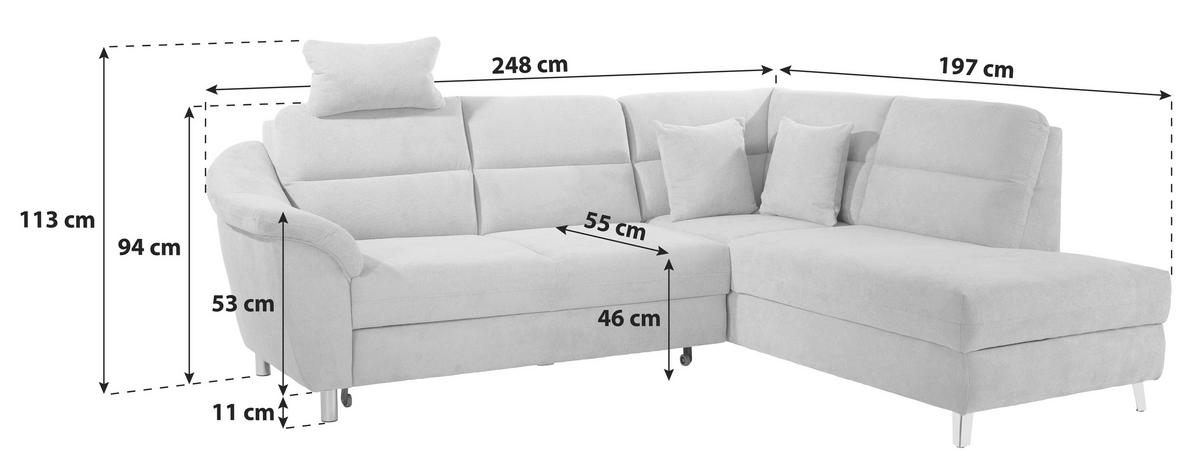 ECKSOFA Beige Velours  - Beige/Silberfarben, KONVENTIONELL, Textil/Metall (248/197cm) - Livetastic