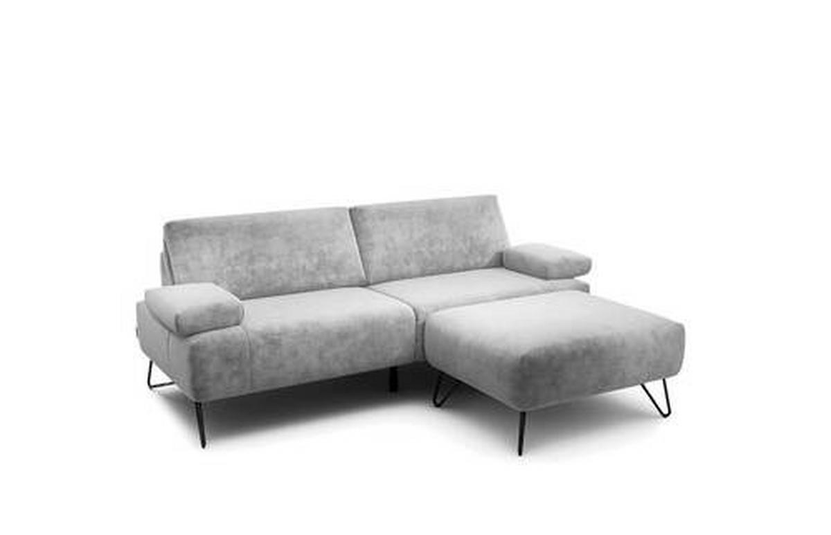 2,5-SITZER in Samt Hellgrau  - Hellgrau/Schwarz, Design, Textil/Metall (204-234/85/86-94cm) - SENSOO