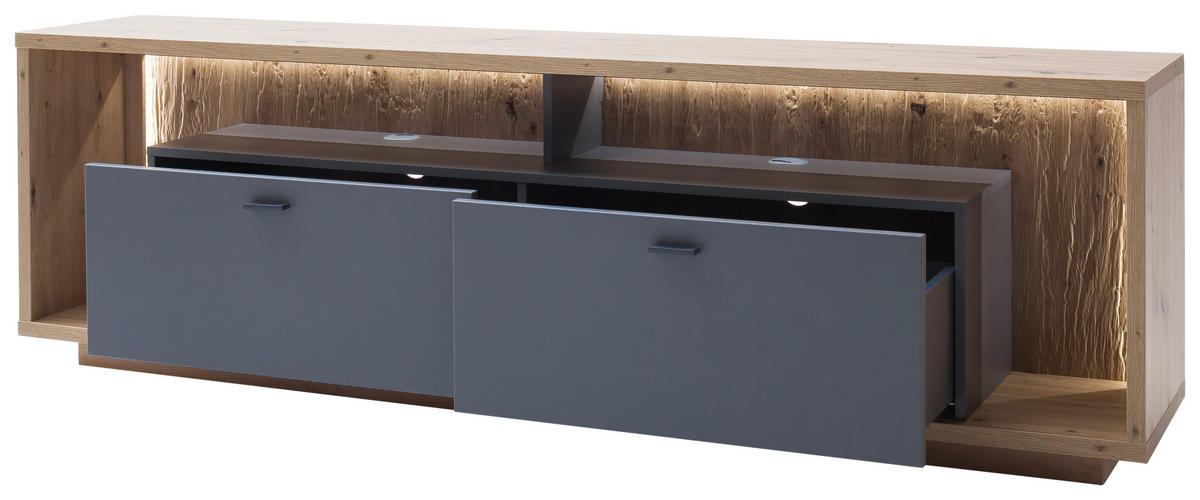 LOWBOARD Colombo  in 205/63/40 cm  - Eichefarben/Grau, Design, Holzwerkstoff/Metall (205/63/40cm) - MID.YOU