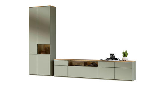 WOHNWAND  in Eichefarben, Schilfgrün  315/215/45 cm  - Schilfgrün/Eichefarben, KONVENTIONELL, Glas/Holzwerkstoff (315/215/45cm) - Venda