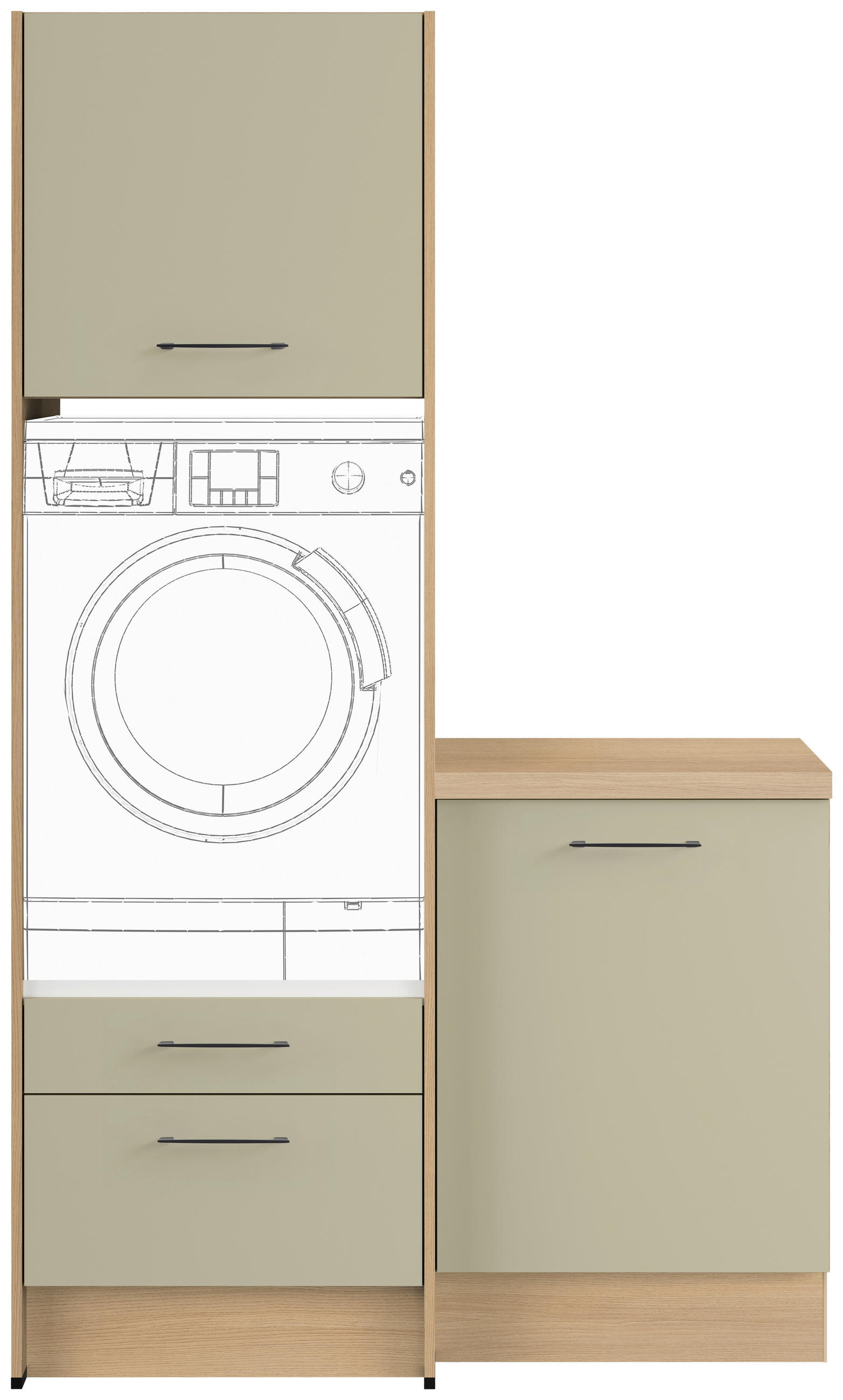 WASCHMASCHINENSCHRANK 123/206,2/58 cm  in Eichefarben, Salbeigrün  - Salbeigrün/Eichefarben, Basics, Holzwerkstoff/Metall (123/206,2/58cm) - Impuls