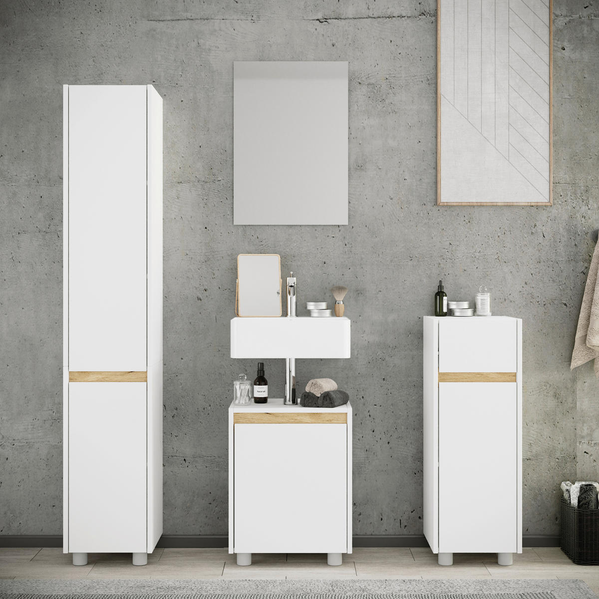 BADEZIMMER 4-teilig  in 112 cm  - Honigeiche/Silberfarben, Trend, Holzwerkstoff/Kunststoff (112cm) - MID.YOU