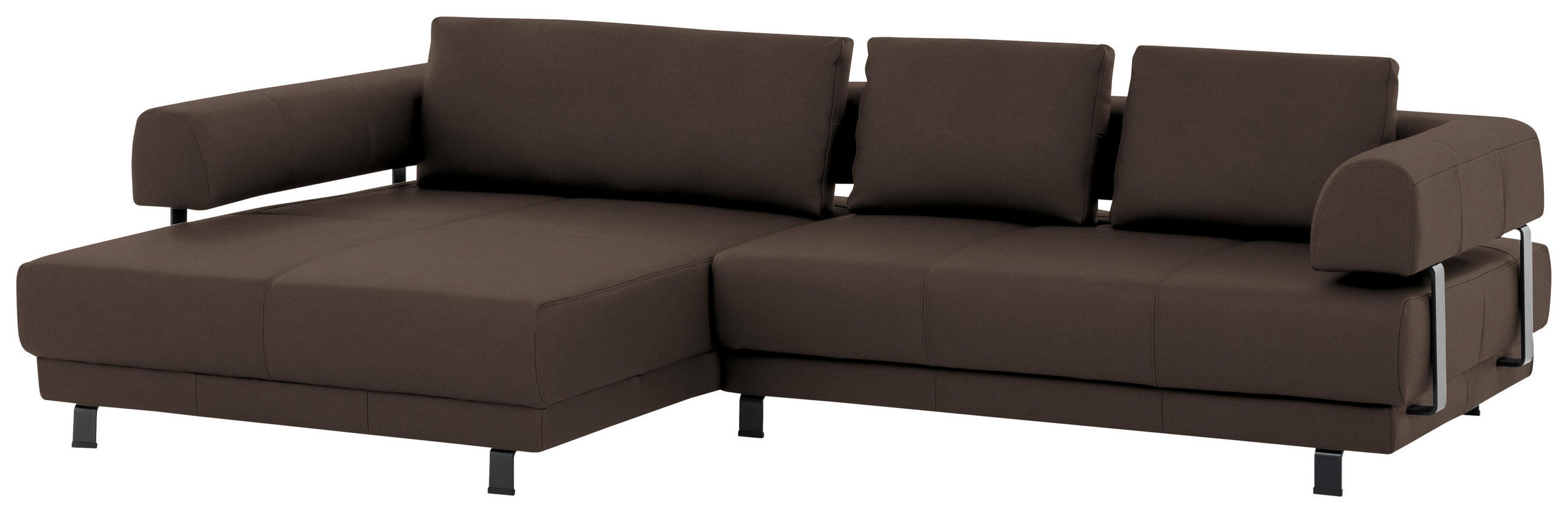 ECKSOFA Braun Echtleder  - Schwarz/Braun, Design, Leder/Metall (188/307cm) - Stylife