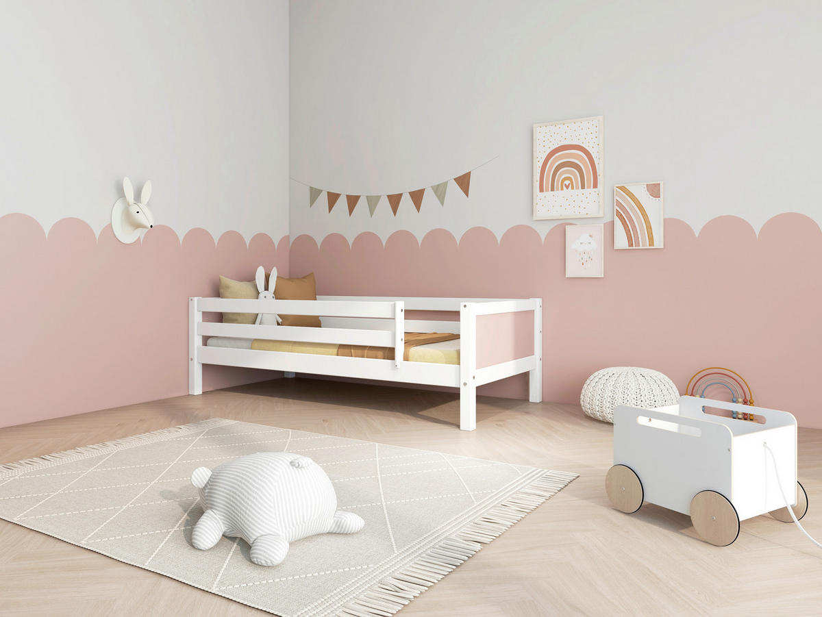 BETT 90/200 cm,  in Rosa, Weiß, Rollrost, Absturzsicherung  - Rosa/Weiß, MODERN, Holz (90/200cm) - Chameo