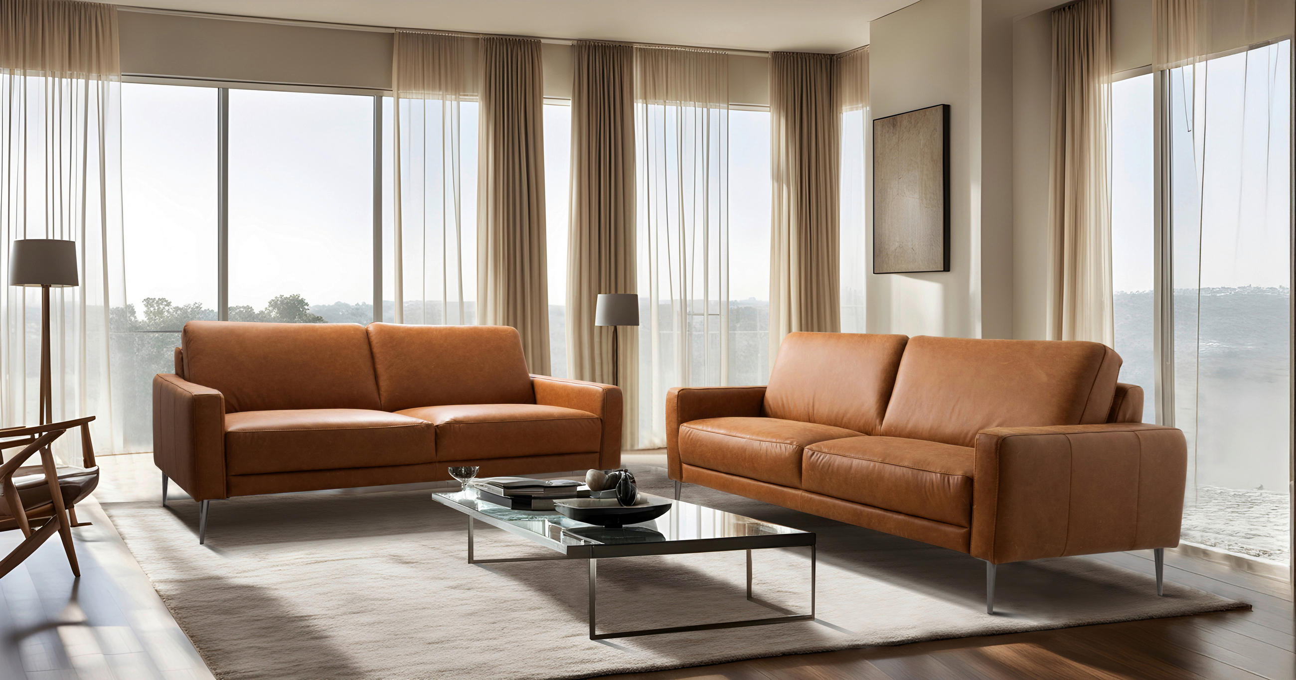 3,5-SITZER SPRING Echtleder Cognac  - Cognac/Schwarzchrom, Design, Leder/Metall (207/85/92cm) - Livetastic