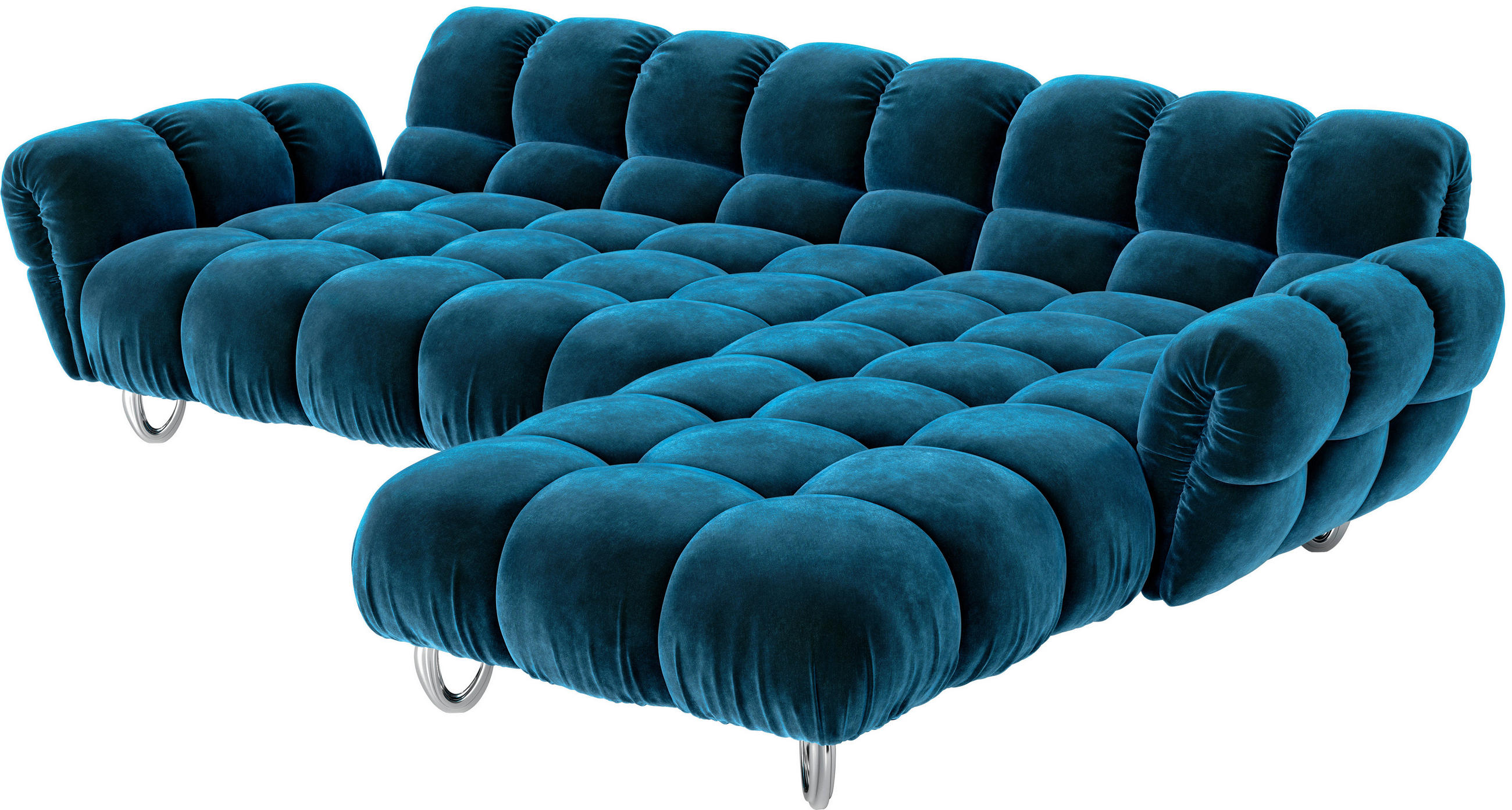 ECKSOFA in Velours Petrol  302/218 cm  - Petrol/Alufarben, Trend, Textil/Metall (302/218cm) - Bretz