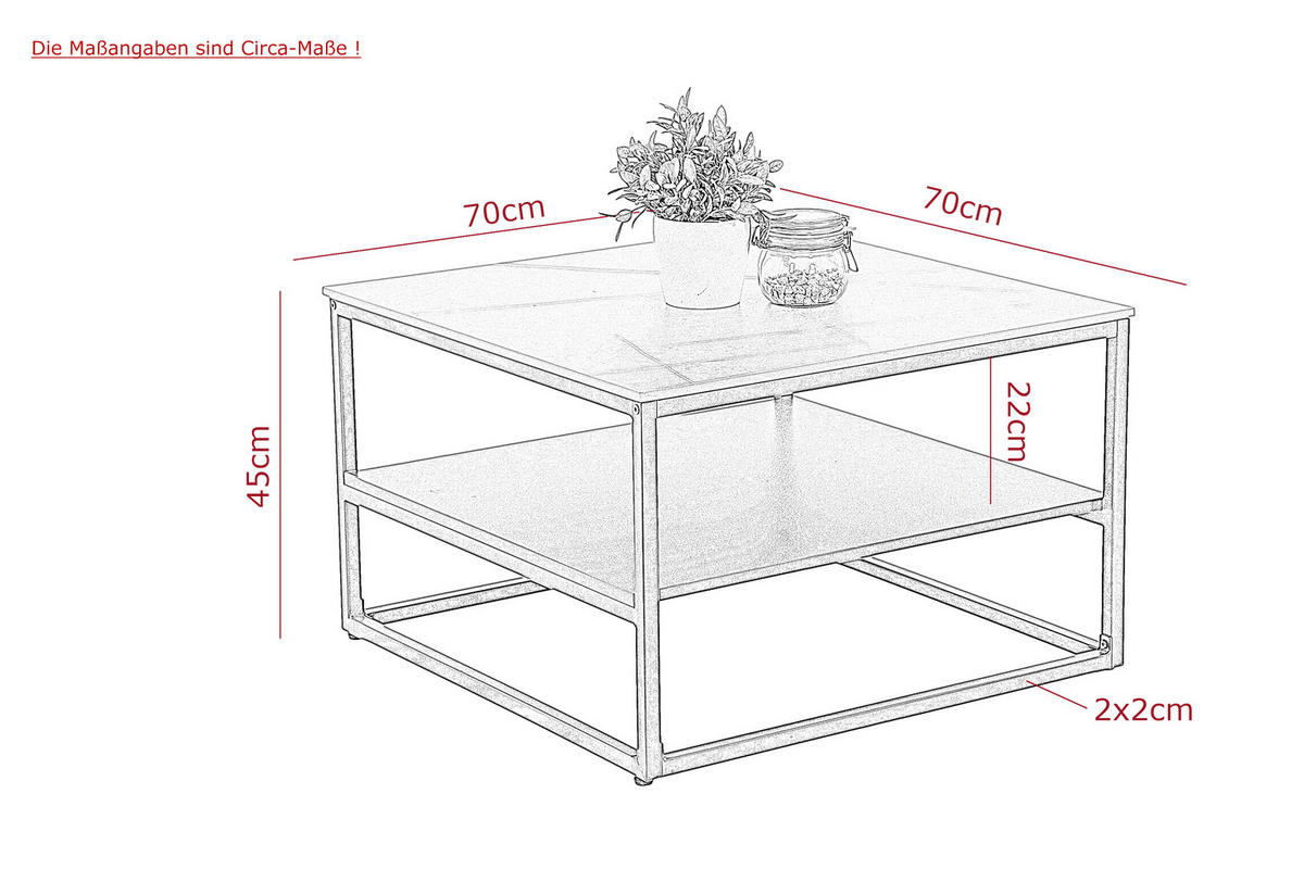 COUCHTISCHSET 70/70/45 cm quadratisch  - Schwarz, Design, Stein/Metall (70/70/45cm) - Livetastic