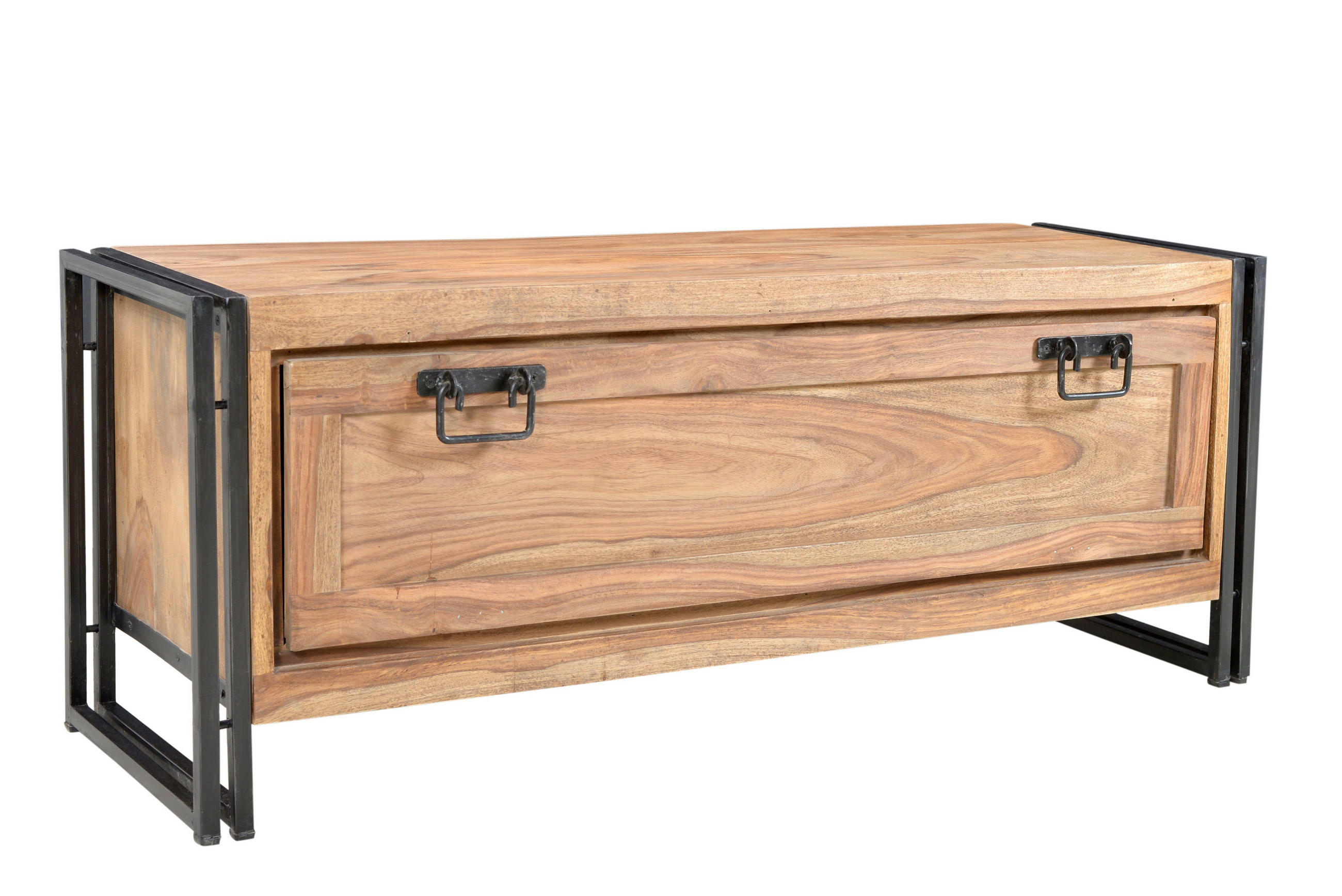 SCHUHSCHRANK Akazie massiv Naturfarben, Schwarz  - Schwarz/Naturfarben, Design, Holz/Metall (130/50/40cm) - MID.YOU