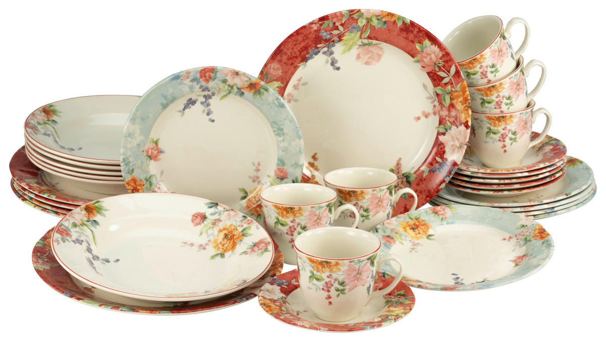 KOMBISERVICE Multicolor Crimson 30-teilig 6 Personen  - Multicolor, Basics, Keramik (40/32,5/32,5cm) - Creatable