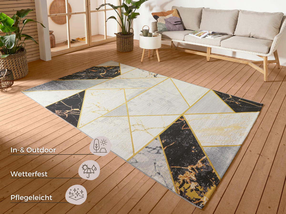 OUTDOORTEPPICH 200/285 cm Flair Grau, Schwarz, Goldfarben  - Goldfarben/Schwarz, Design, Kunststoff (200/285cm)