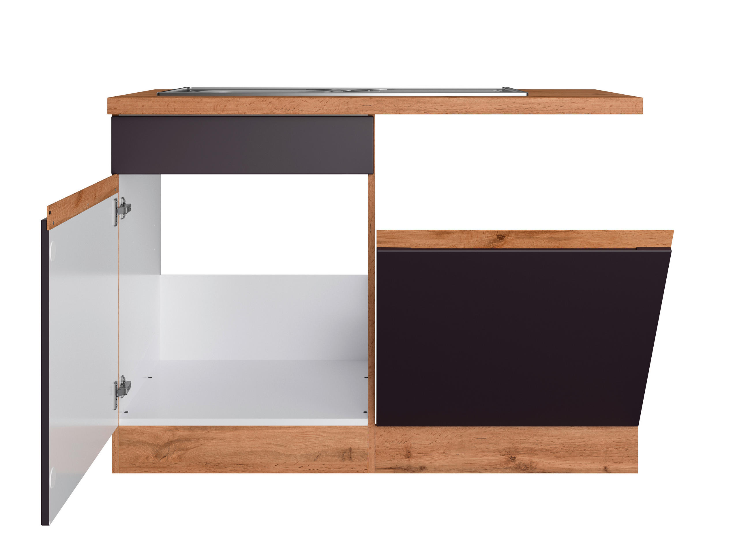SPÜLENUNTERSCHRANK 120/86/60 cm  in Grau, Eiche Wotan  - Eiche Wotan/Grau, Design, Holzwerkstoff (120/86/60cm) - Held