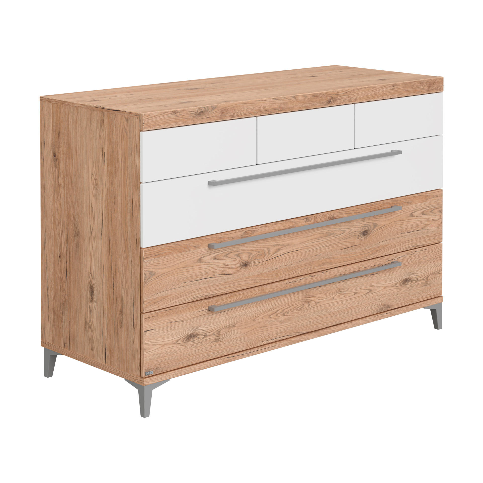 KOMMODE Remo  in  - Edelstahlfarben/Eichefarben, Basics, Holzwerkstoff/Metall (141,2/94,3/55,9cm) - Paidi
