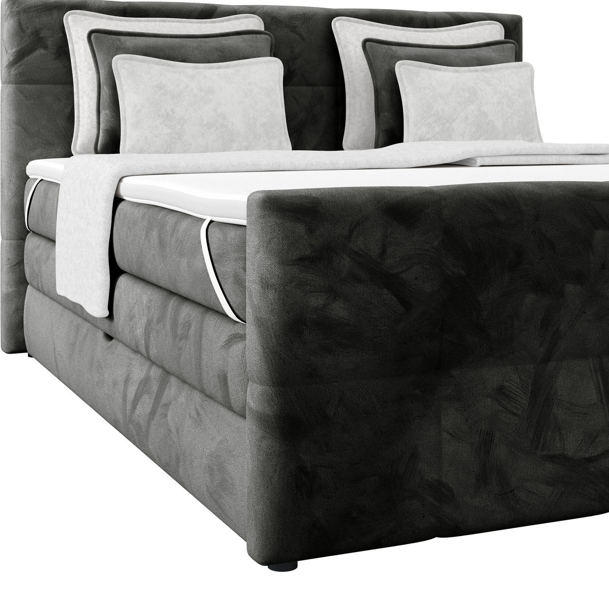 BOXSPRINGBETT 160/200 cm,  in Anthrazit, gepolstertes Kopfteil, Bettkasten, Topper, Matratzen, H4 + H4 = sehr fest  - Anthrazit, KONVENTIONELL, Holz/Holzwerkstoff (160/200cm) - Luca Bessoni
