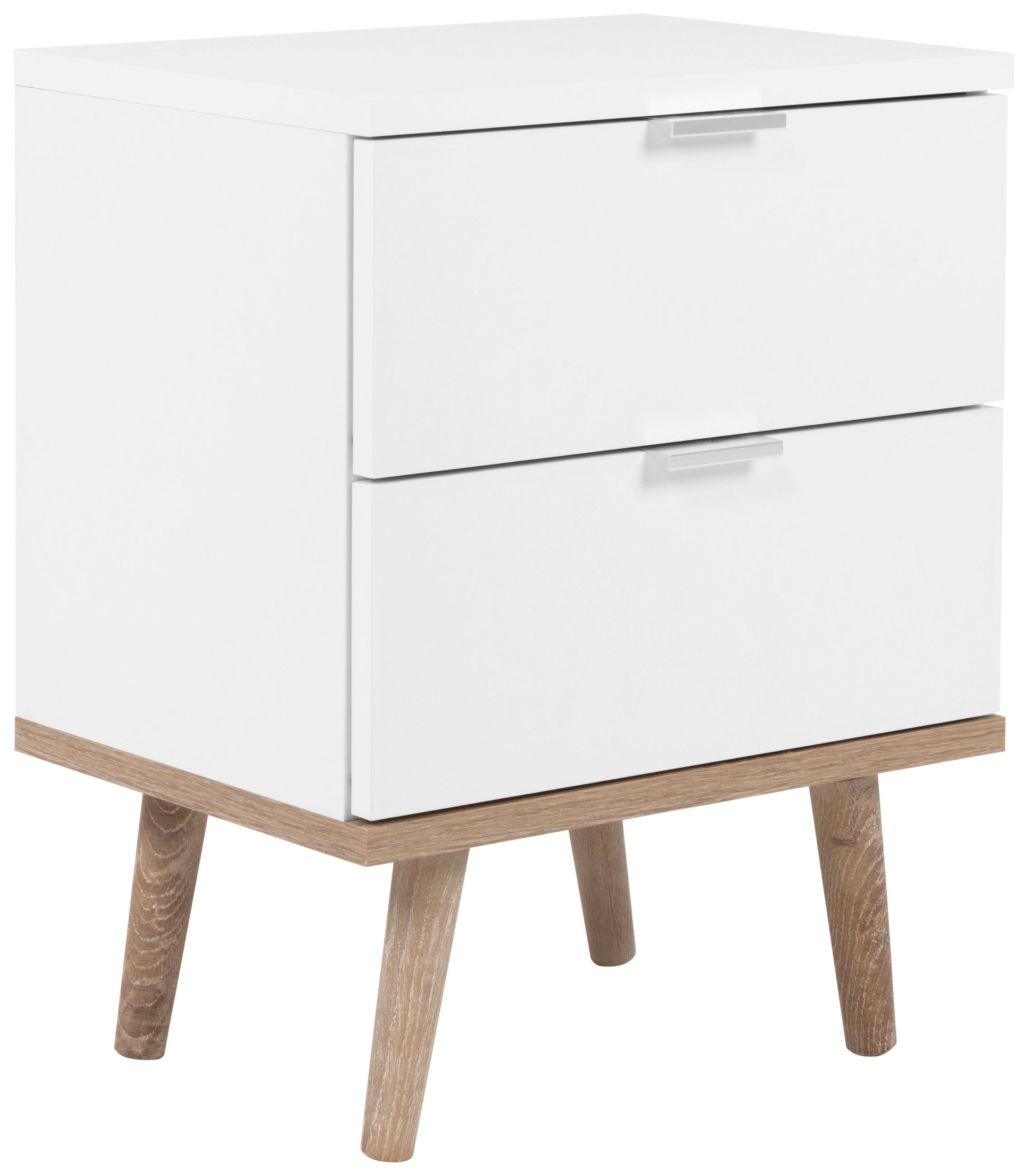 Nachtkästchen Weiß, Beine Echtholz H: 52 Cm Göteborg