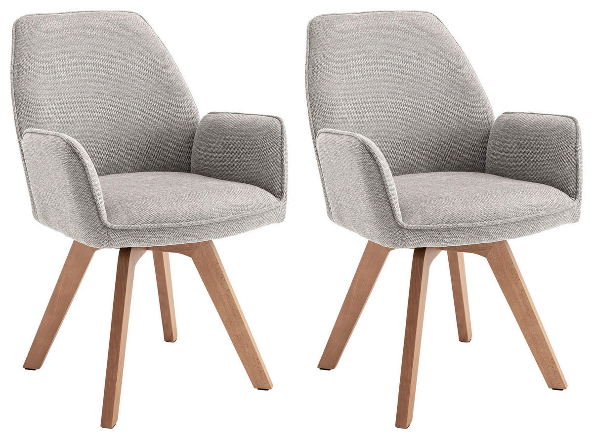 STUHL-SET 2 Stück  in Webstoff  - Buchefarben/Hellgrau, MODERN, Holz/Textil (57/89/61cm) - MID.YOU