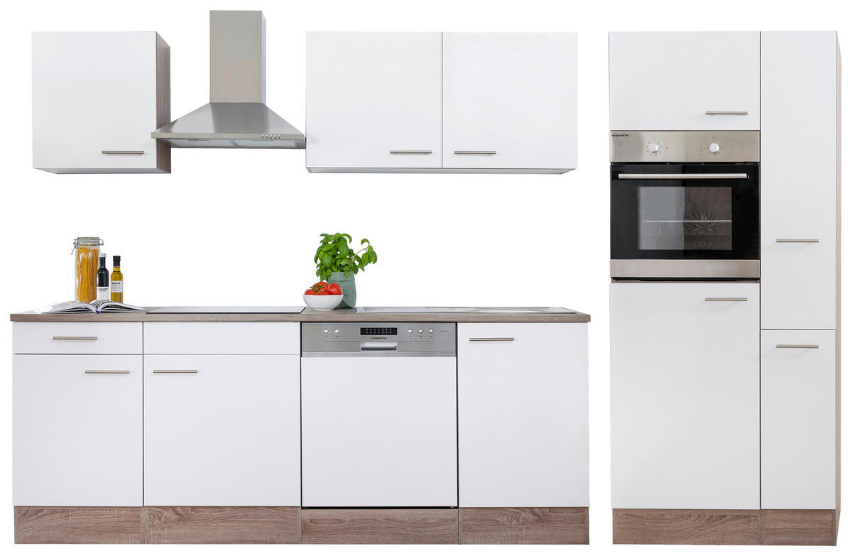 KÜCHENLEERBLOCK 310/205/60 cm   in Weiss, Eichefarben  - Weiss/Edelstahlfarben, Basics, Holzwerkstoff/Metall (310/205/60cm) - Respekta