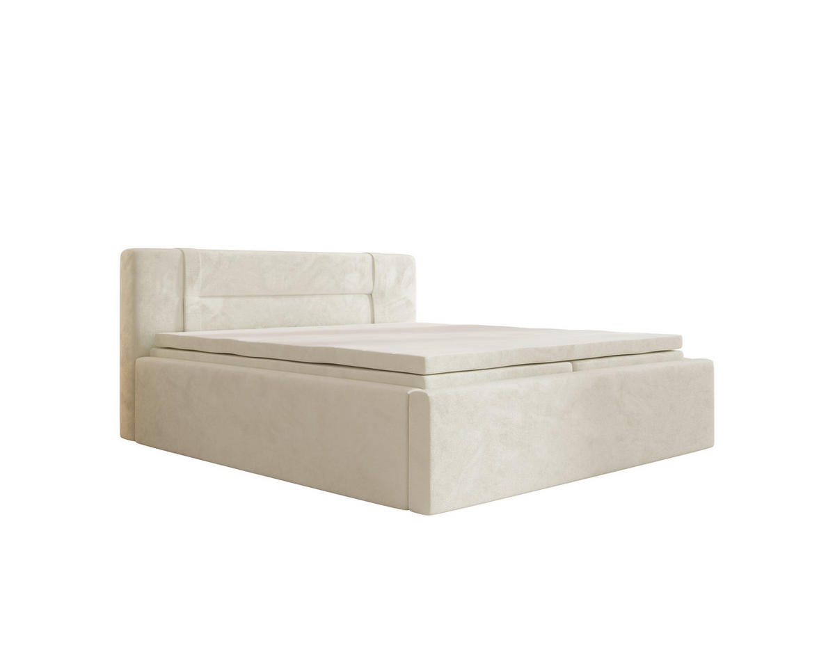 BOXBETT 200/200 cm,  in Beige, Bettkasten, Topper, H2 = mittel  - Beige, MODERN, Textil (200/200cm) - MID.YOU