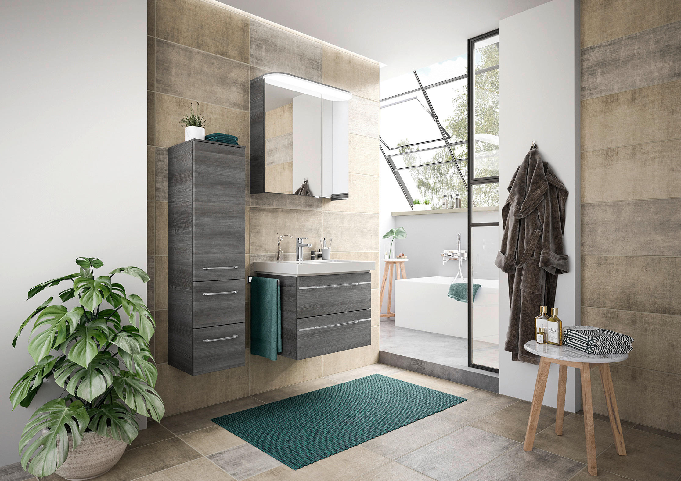 BADEZIMMER 4-teilig in 100 cm - Chromfarben/Graphitfarben, KONVENTIONELL, Glas/Holzwerkstoff (100cm) - Pelipal