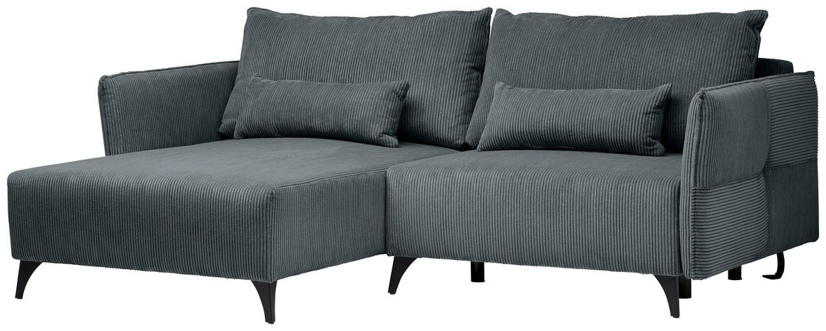 ECKSOFA Dunkelgrau Cord  - Dunkelgrau/Schwarz, Design, Textil/Metall (175/254cm) - Stylife