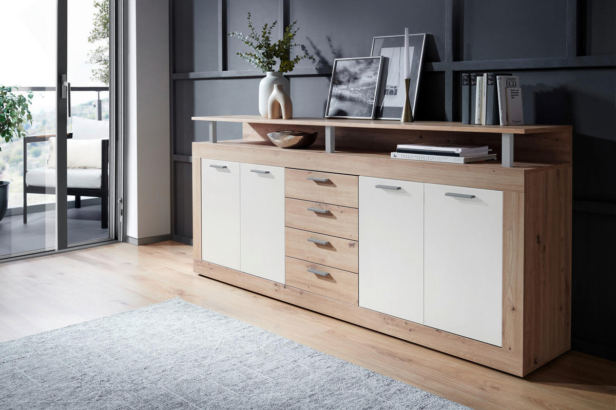SIDEBOARD  in 195/88/38 cm  - Alufarben/Schwarz, Basics, Holzwerkstoff/Kunststoff (195/88/38cm) - Xora